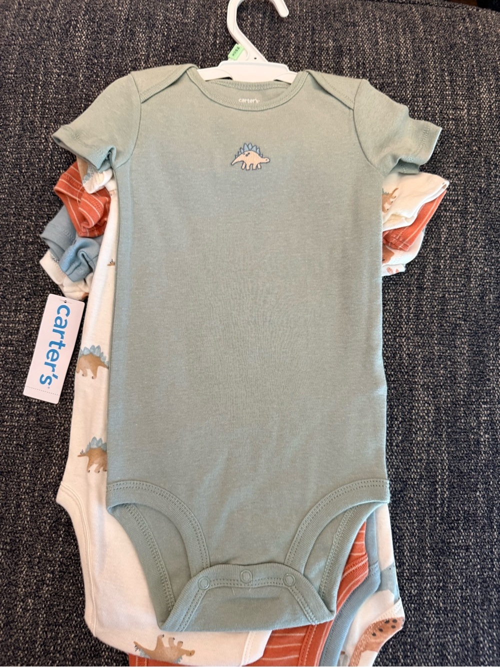 Carter's Dino Print Short-Sleeve One-Piece Bodysuit - Blue/Orange size 18mo NWT - Picture 2 of 6